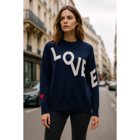 Charter Club 100% Cashmere LOVE Sweater Navy Blue XL Heart Sleeve Pullover Soft - Picture 12 of 13
